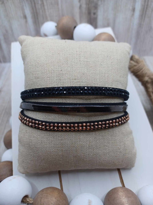 Black Bracelet w/ Black Druzy, Chain, & Copper Druzy Accents