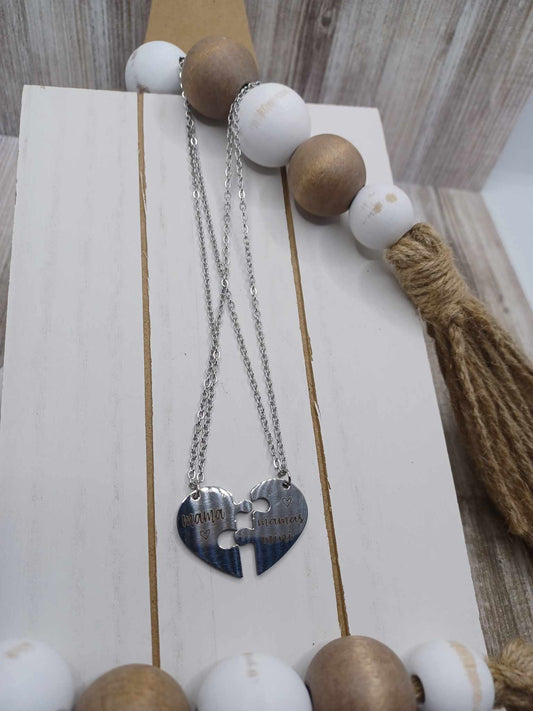 Silver Mama & Me Puzzle Piece Necklace Set