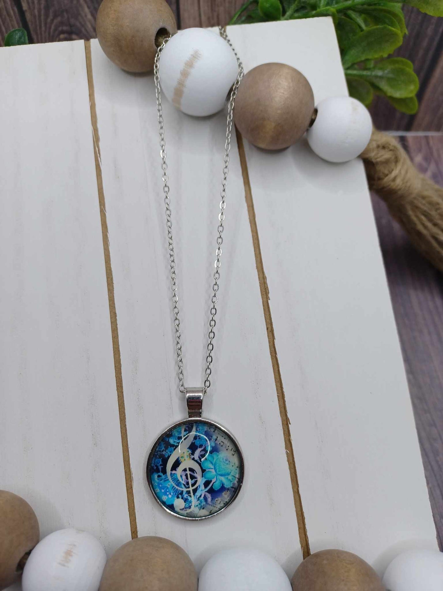 Silver Necklace w/ Blue Music Pendant