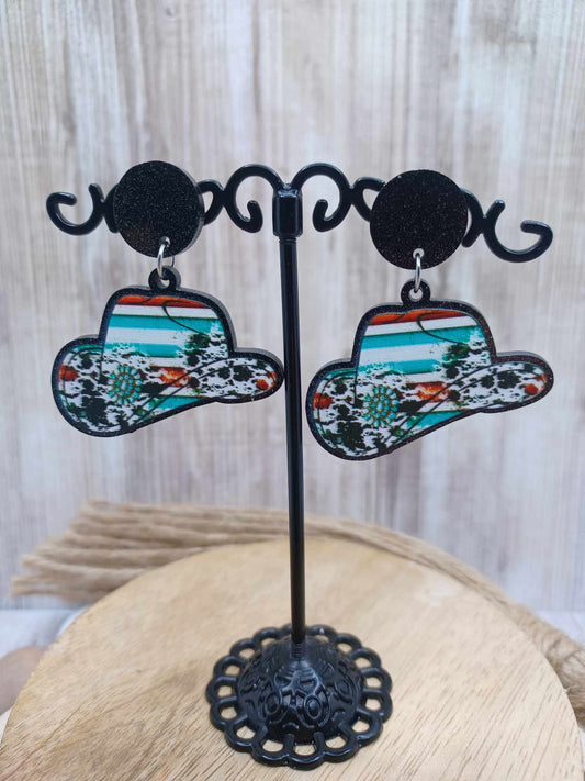 Aztec Themed Cowbow Hat Earrings