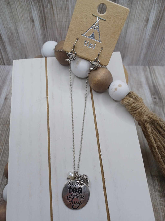 Silver "A cup of tea is like a hug" Necklace