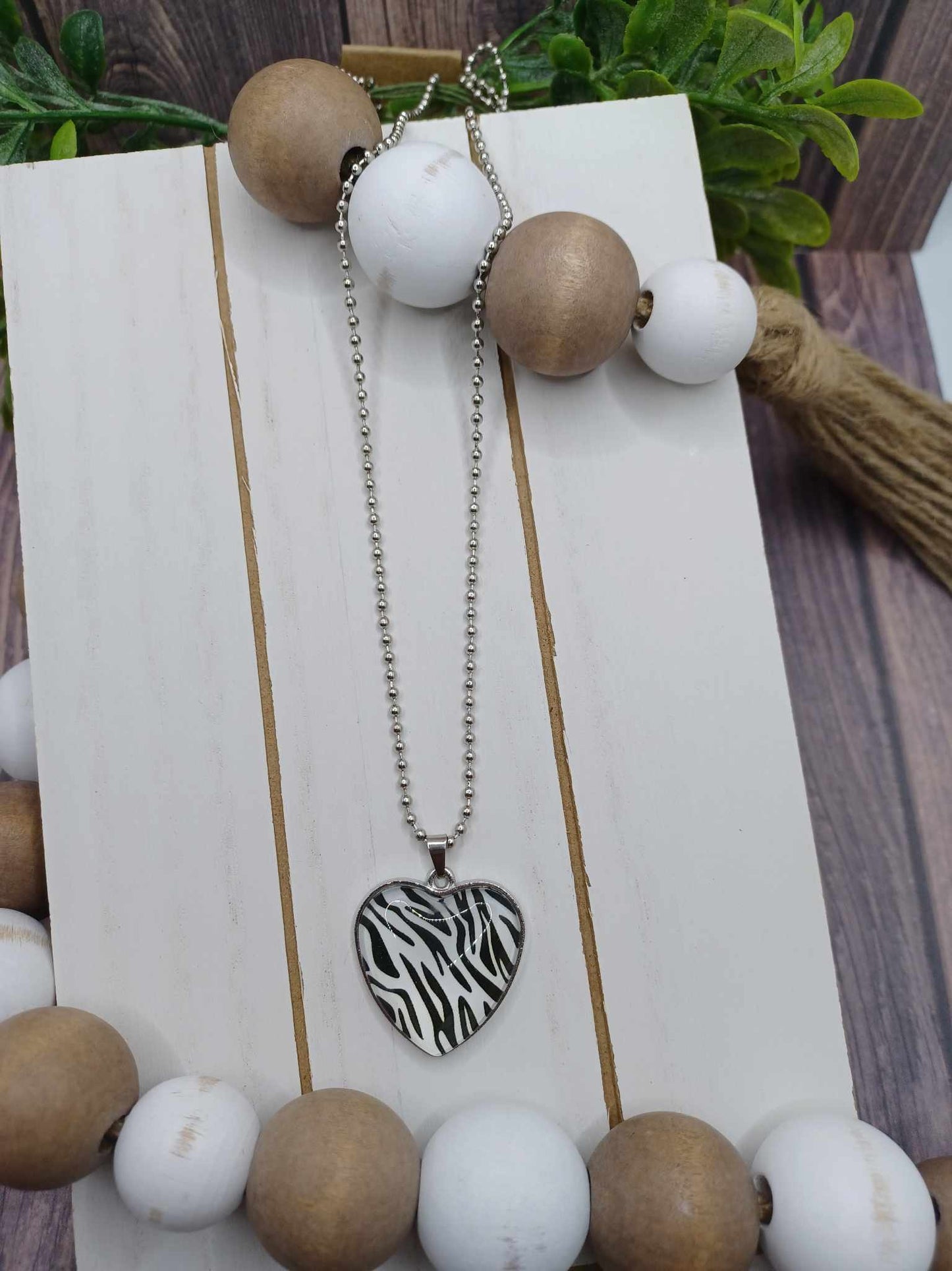 Silver Zebra Print Heart Pendant