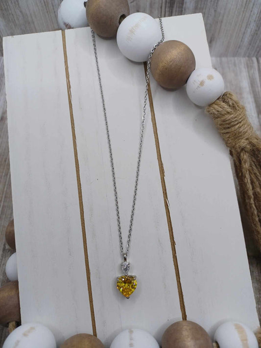 Yellow Heart Rhinestone Necklace