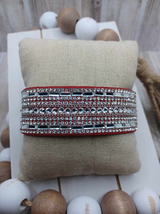 Red Suede Bracelet w/ Rhinestones