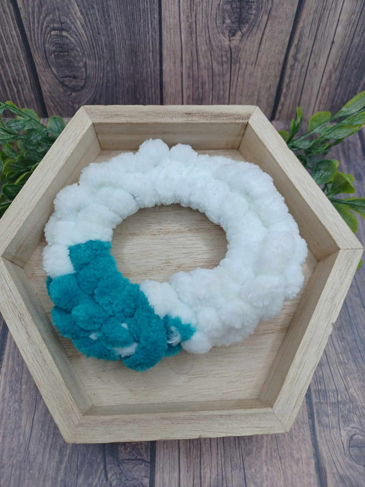 White & Teal Woven Hair Scrunch