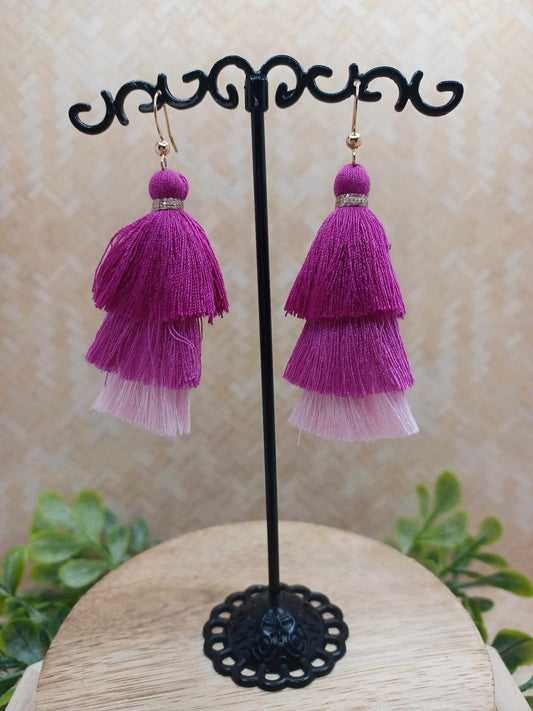 Purple Gradient Triple Tassel Earrings