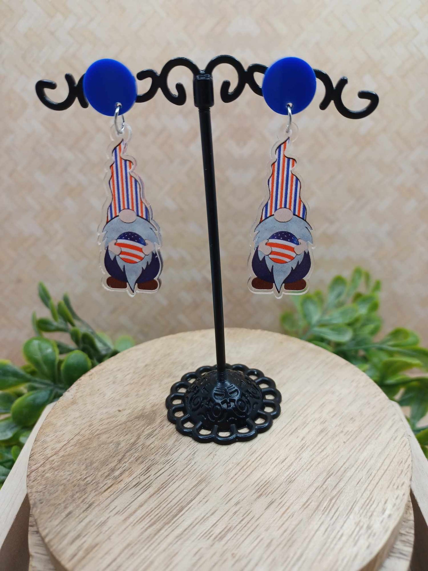Red, White, & Blue Striped Gnome Earrings