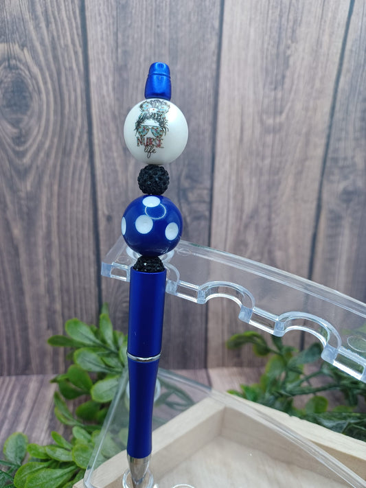 Blue Beaded Nurse Pen