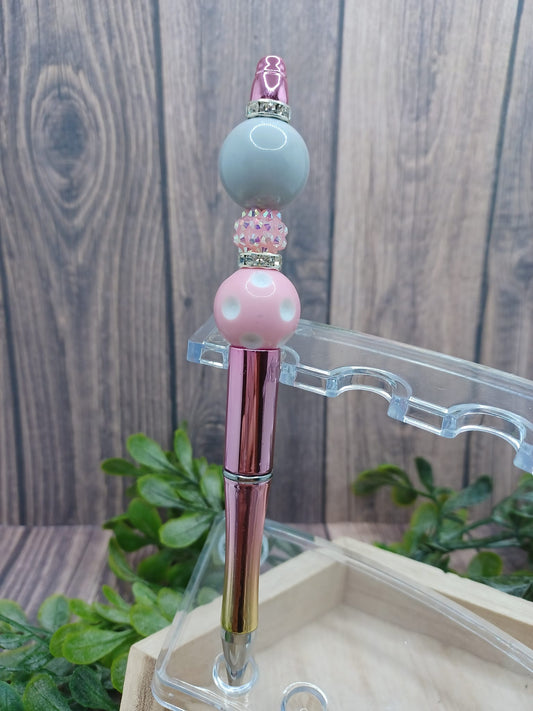 Pink & Grey Beaded Ink Pen