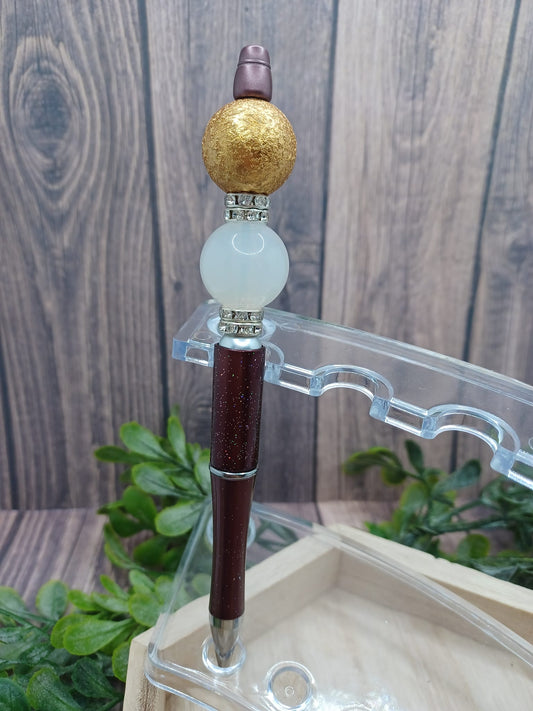 Brown & Gold Beaded Ink Pen