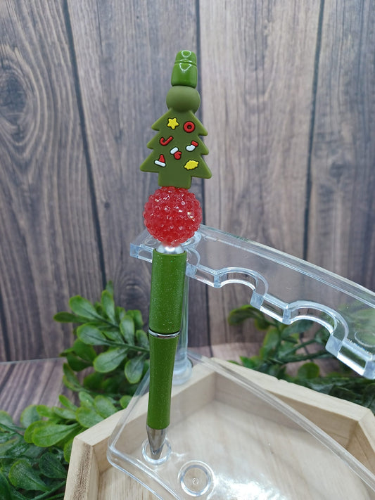 Green Christmas Tree Beaded Ink Pen