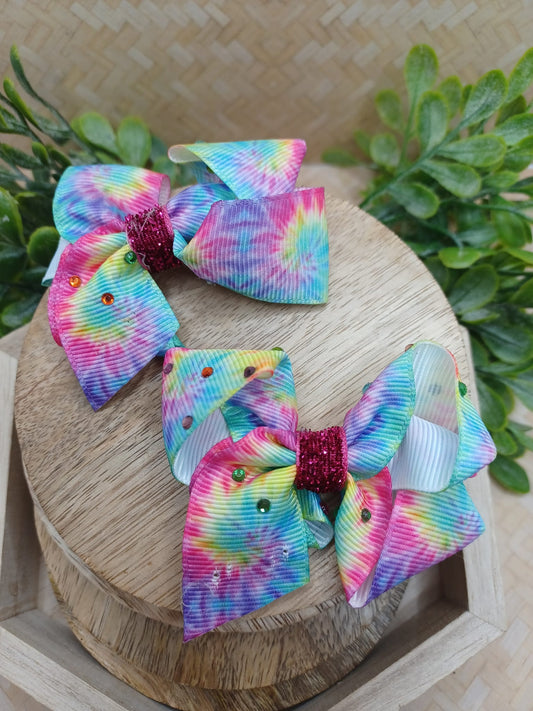 Tie Dye Hair Accessories w/ Pink Glitter Centers