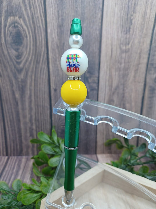 Autism Mama Bear Beaded Ink Pen