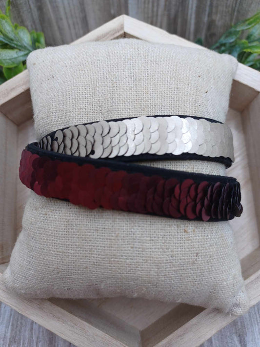 Double Wrapped Snap Style Bracelet w/ Gold & Red Sequin Style