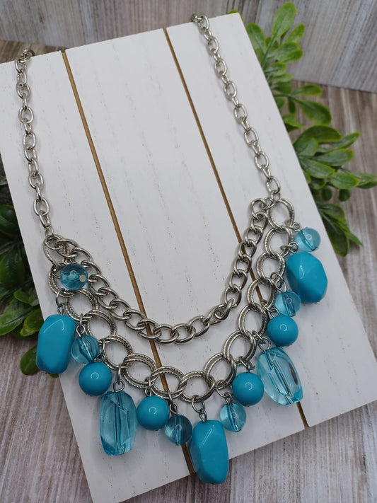 Silver Layered Necklace w/ Solid & Clear Acrylic Beading