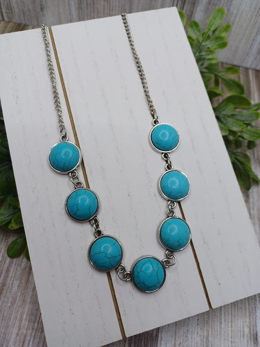 Silver Necklace w/ Turquoise Crackle Stone Pendants