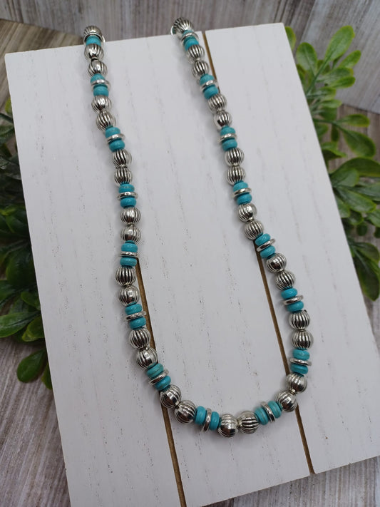Silver Necklace w/ Turquoise & Silver Beading