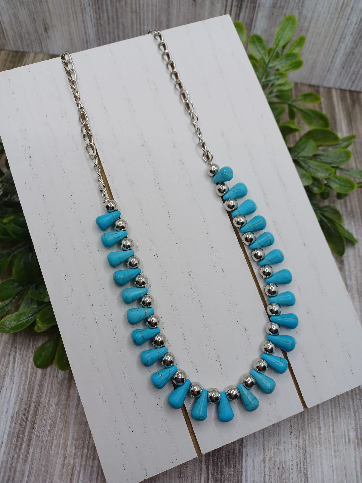 Silver Necklace w/ Turquoise & Silver Beading