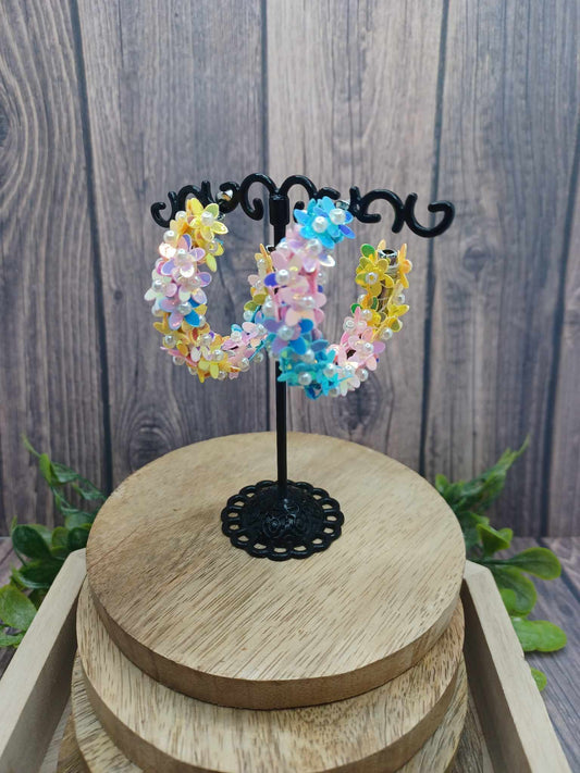 Multicolored Flower Hoop Earrings