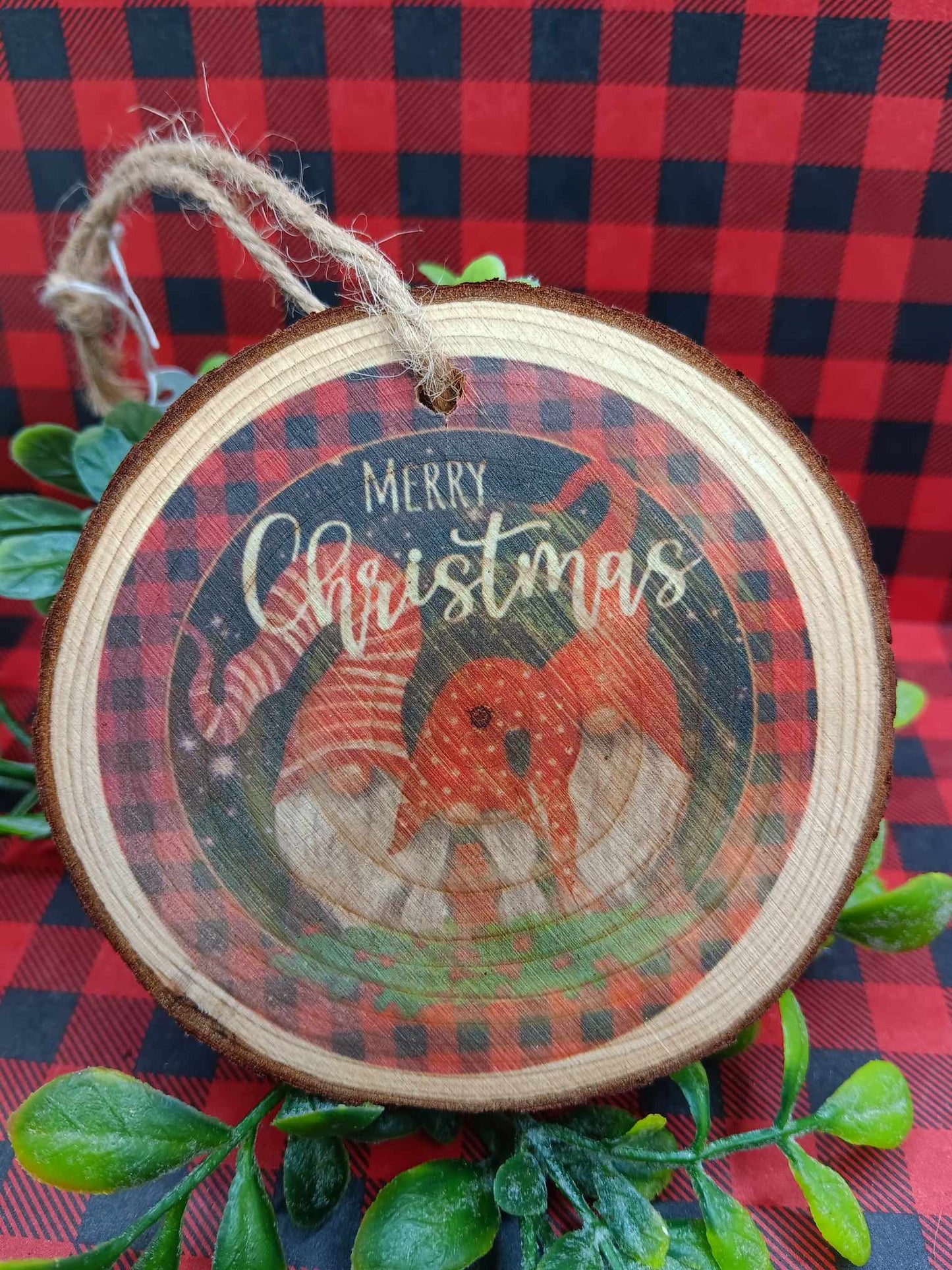 Merry Christmas Buffalo Plaid Gnome Ornament