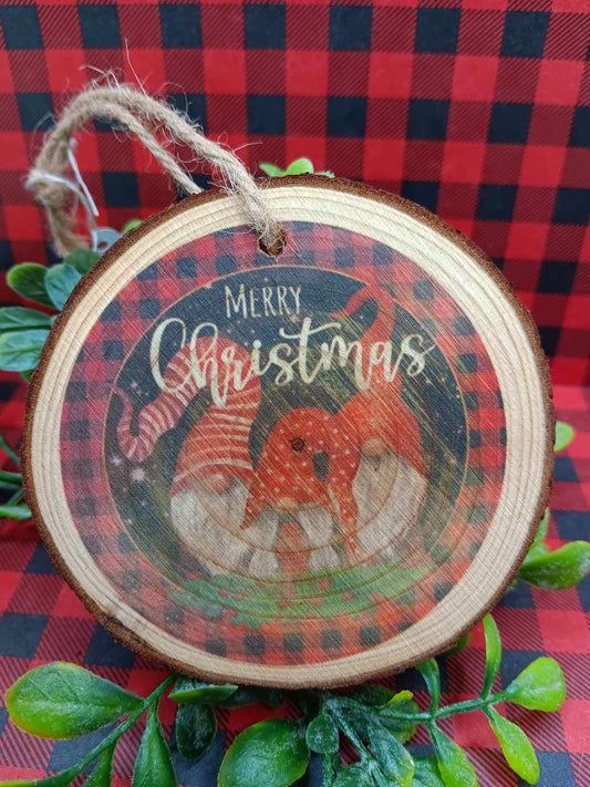 Merry Christmas Buffalo Plaid Gnome Ornament