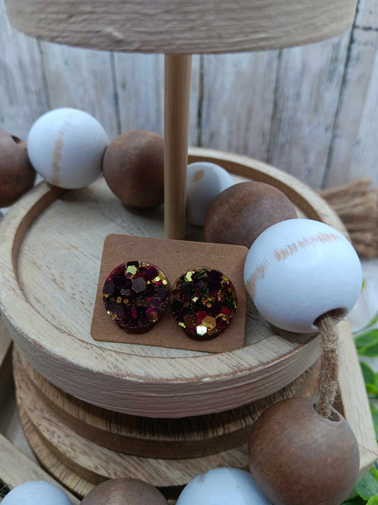 Red & Maroon Glitter Earrings