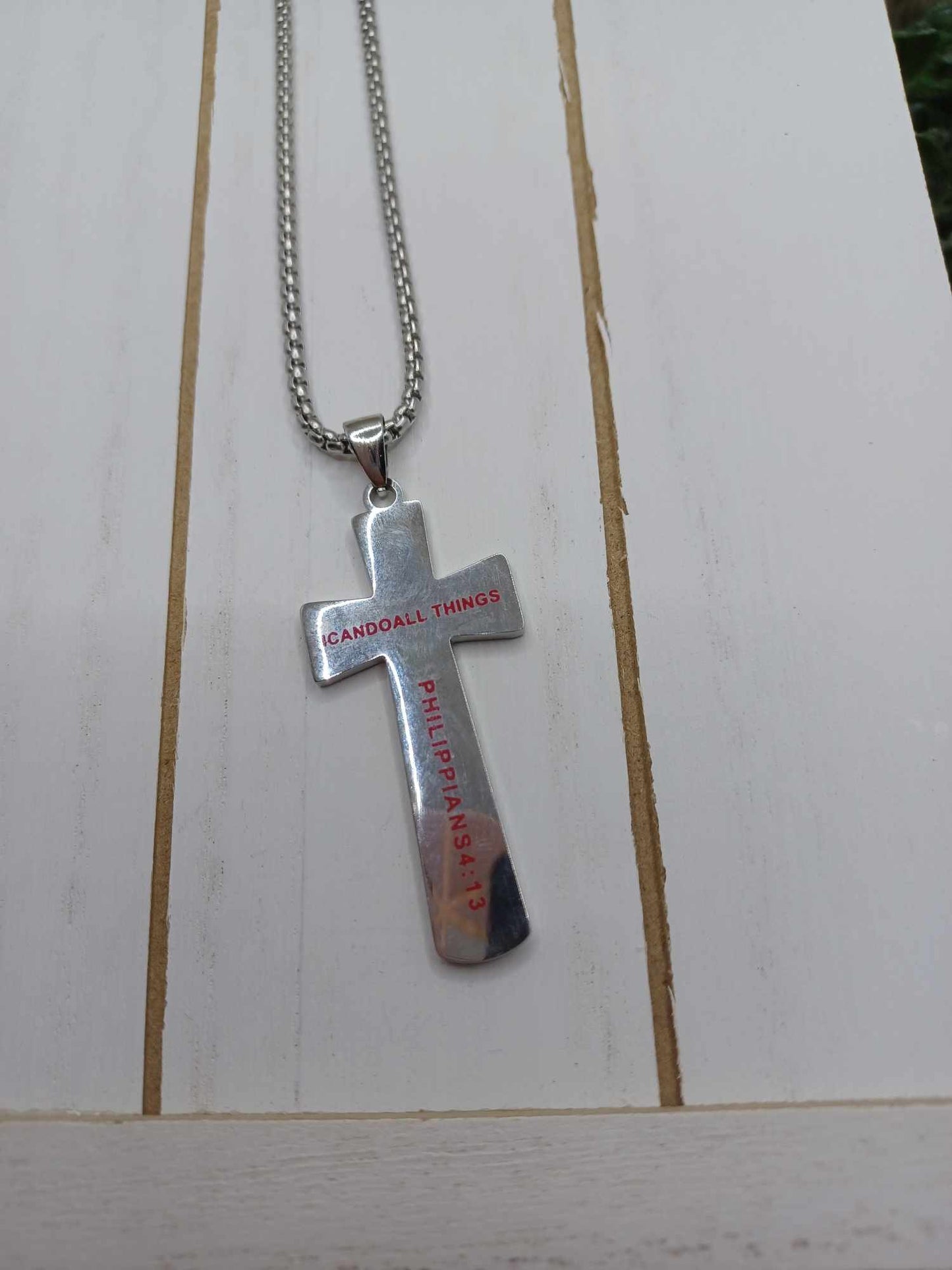 Silver Cross Baseball "I Can Do All Things Phillipppians 4:13" Necklace