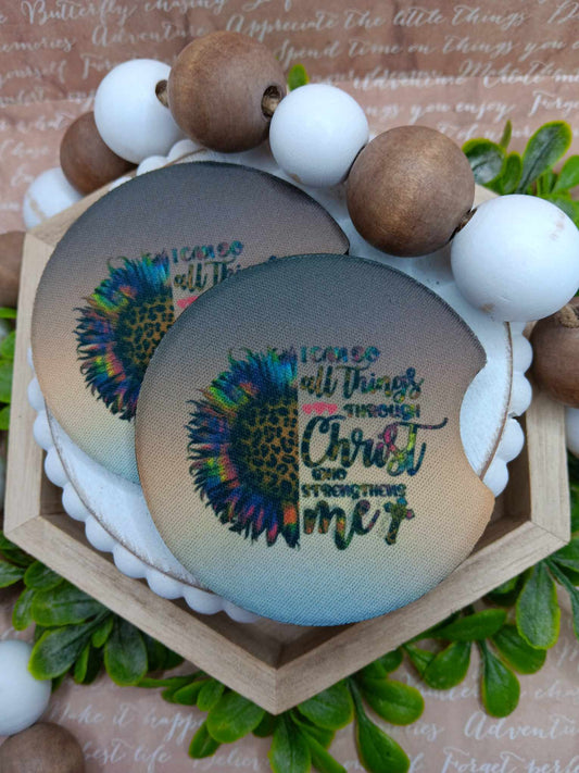 I can do ALL things Through Christ who Strengthens Me Car Coaster Set