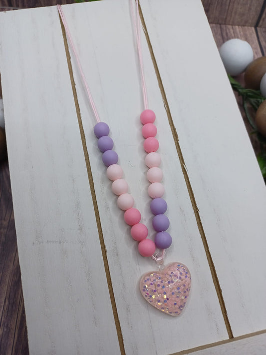 Pink & Purple Beaded Heart Necklace