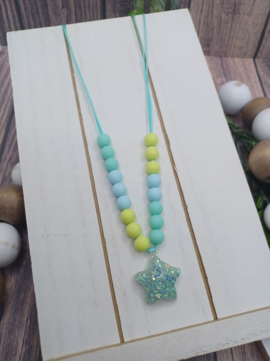 Blue & Green Beaded Star Necklace