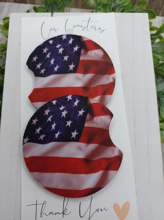 USA Flag Car Coaster Set