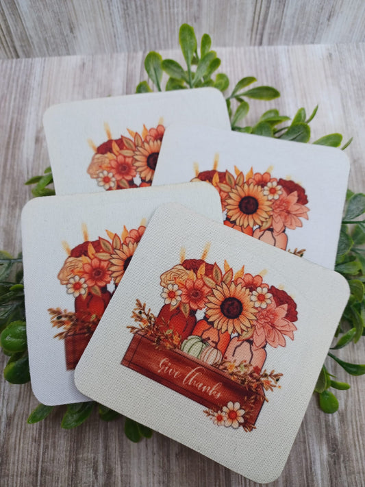 Give Thanks Gnomes Coaster Set