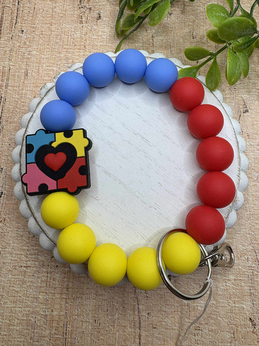 Autism Awareness Puzzle Piece Beaded Wristlet Keychain