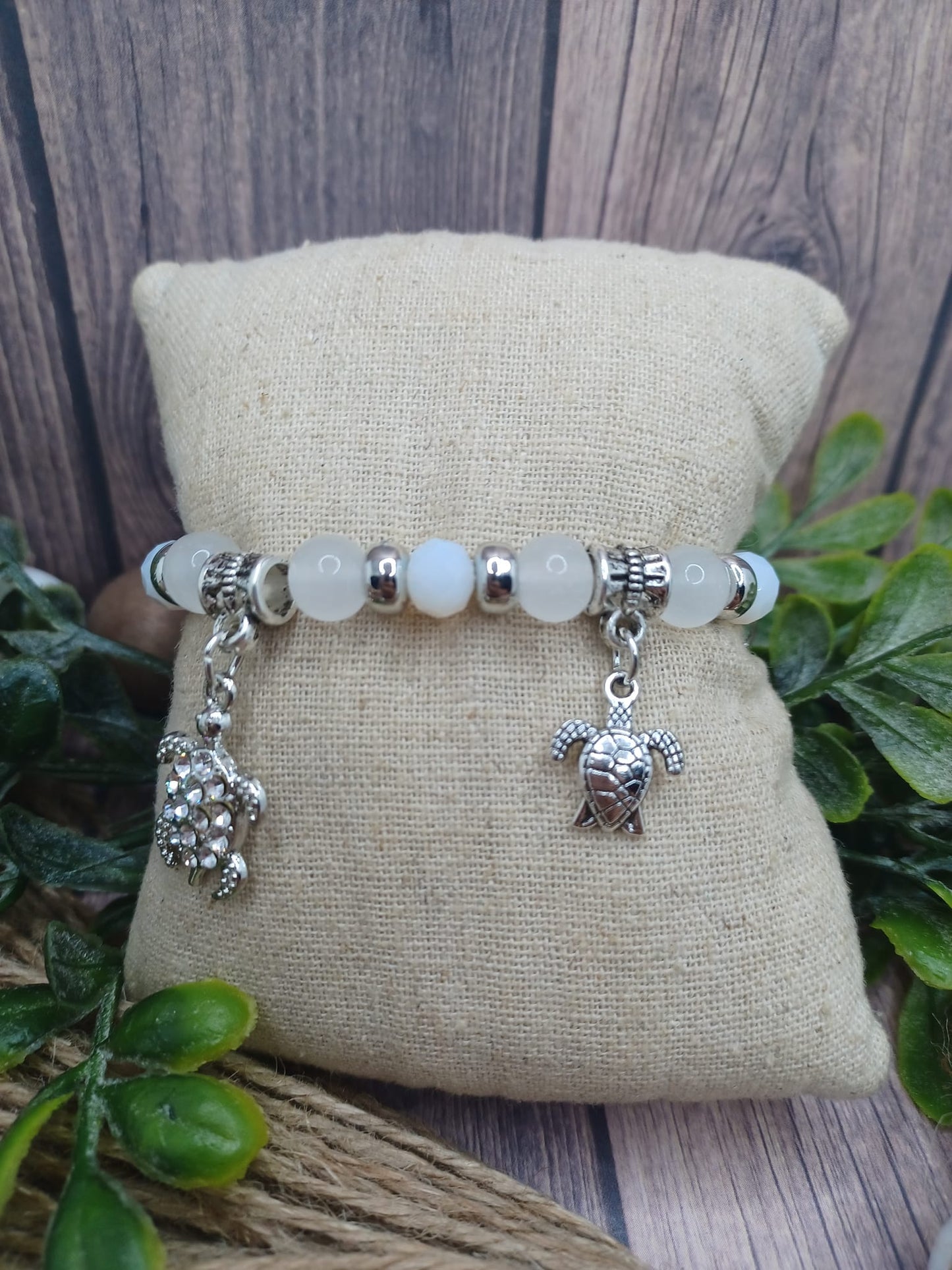 White Beaded Sea Turtle Charm Bracelet