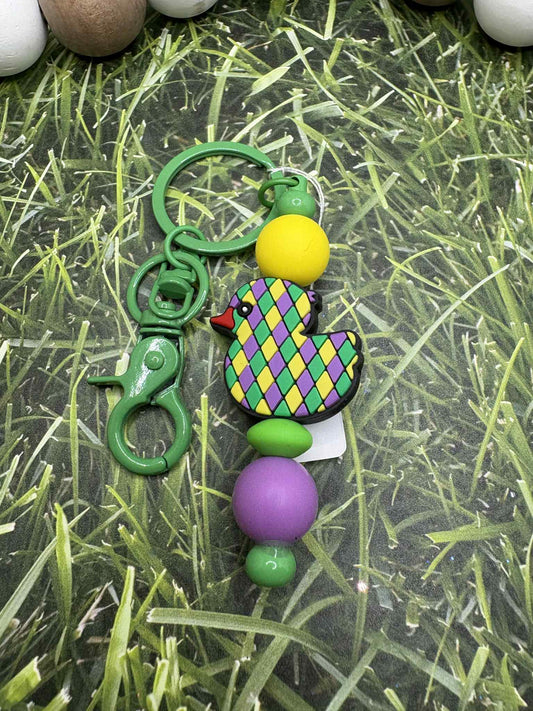 Purple, Green, & Yellow Beaded Duck Keychain