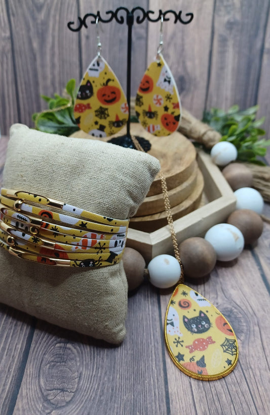 Yellow Halloween Printed Jewelry Set