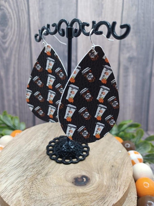 Pumpkin Spice/Fall Coffee Leather Style Earrings