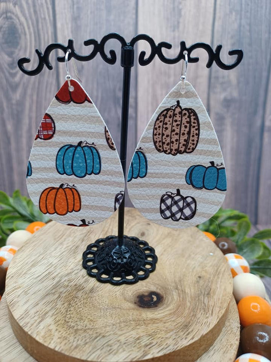 Leopard, Striped, & Plaid Pumpkin Leather Style Earrings