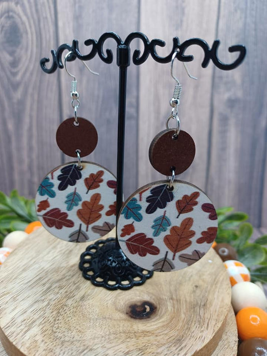 Fall Patterned Wooden Earrings w/ Leaves