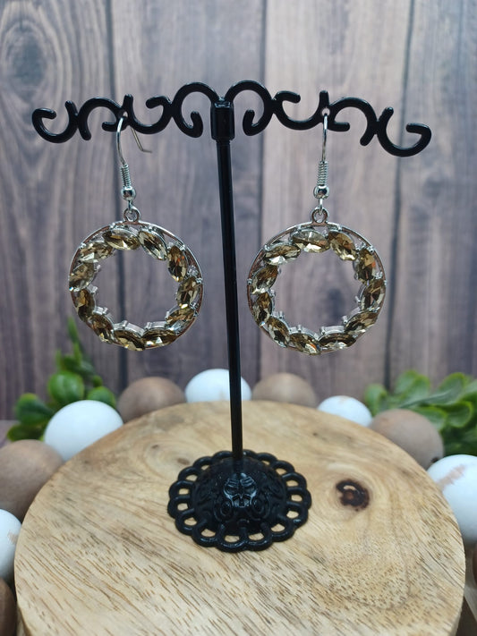 Silver Circle Style Earrings w/ Champagne Rhinestones