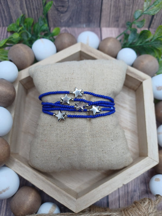 Blue Beaded Bracelet Set w/ Star Charms