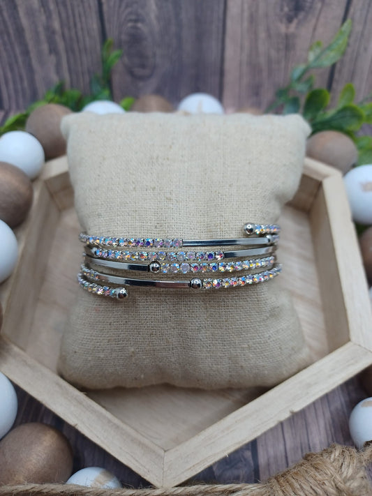 Silver Coil Bracelet w/ Mermaid Rhinestones