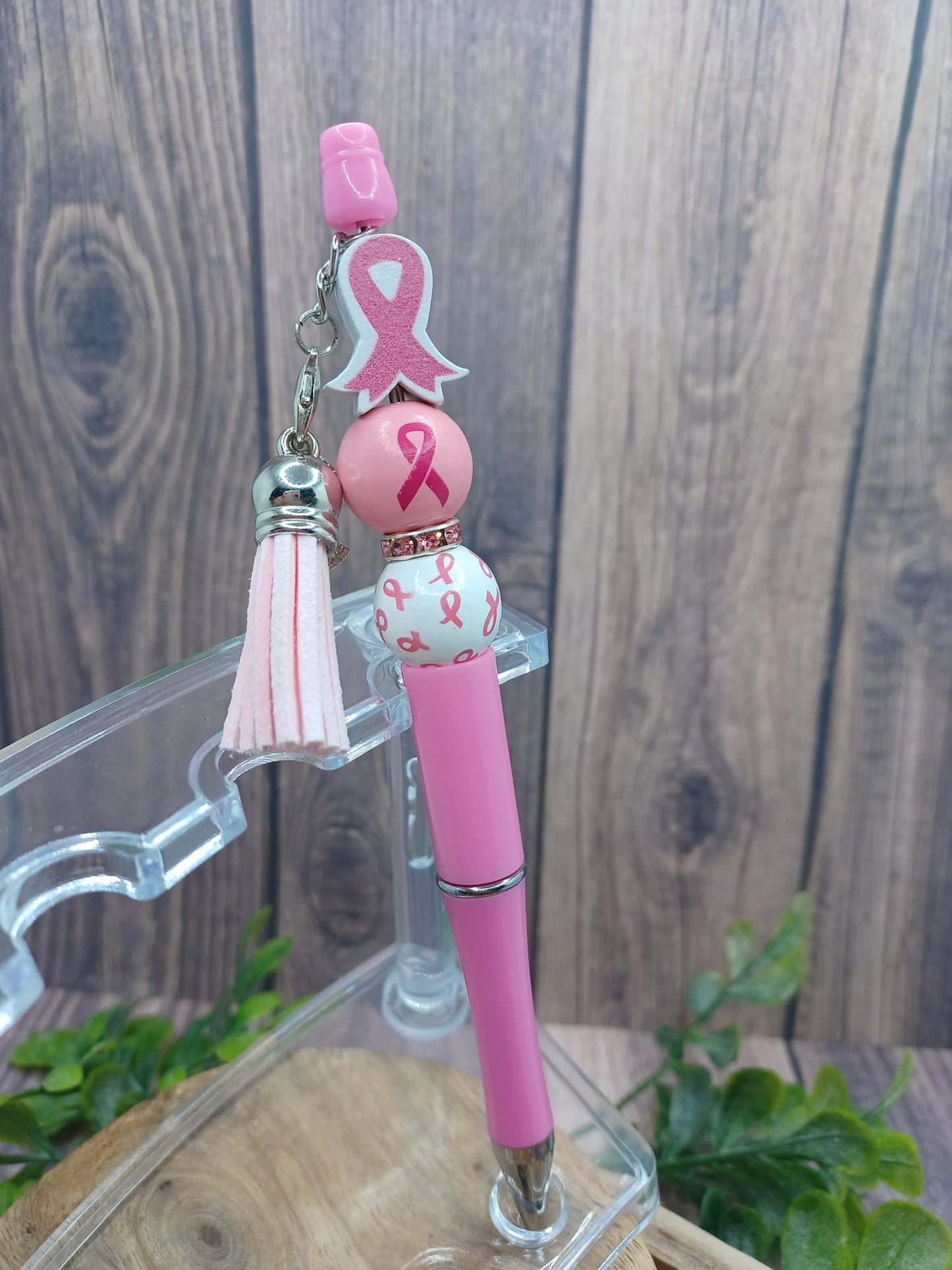 Pink Ribbon Breast Cancer Awareness Beaded Ink Pen