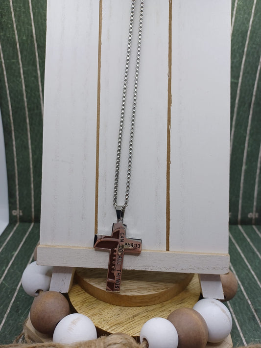 'I can do All Things" Football Cross Necklace