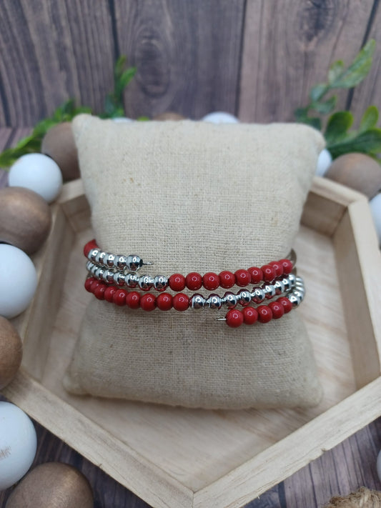 Red & Silver Coil Style Bracelet