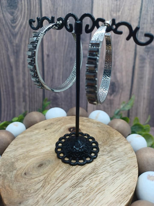 Silver Hoop Earrings w/ Gunmetal Rhinestones