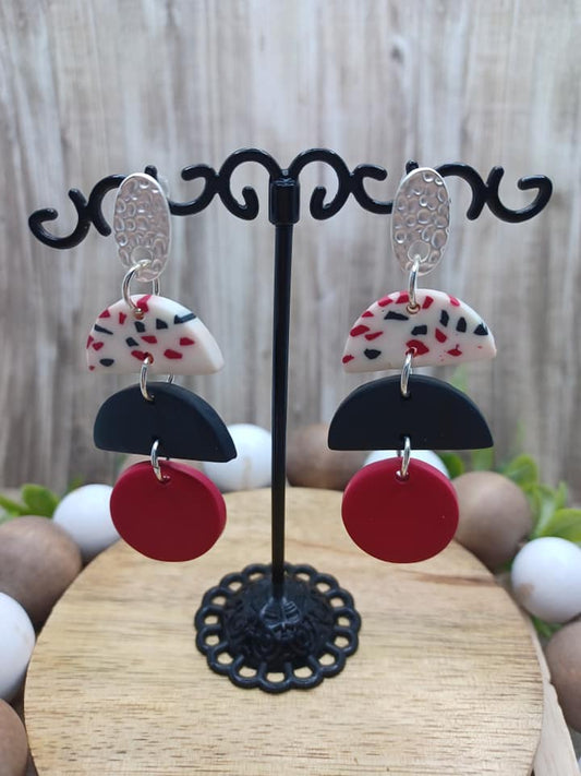 White, Black, & Red Clay Style Earrings