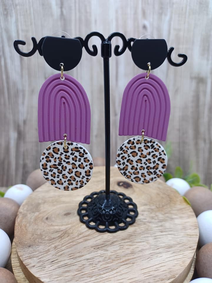 Black, Purple, & Leopard Clay Style Earrings