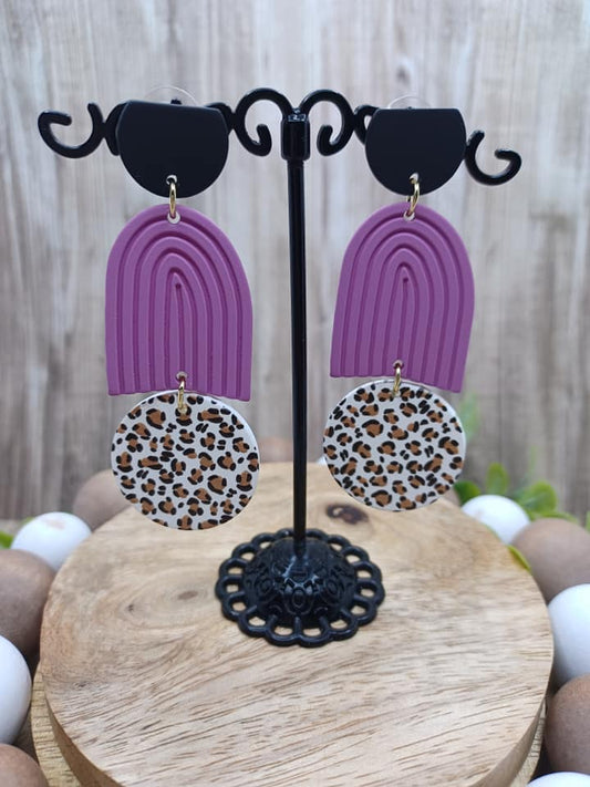 Black, Purple, & Leopard Clay Style Earrings