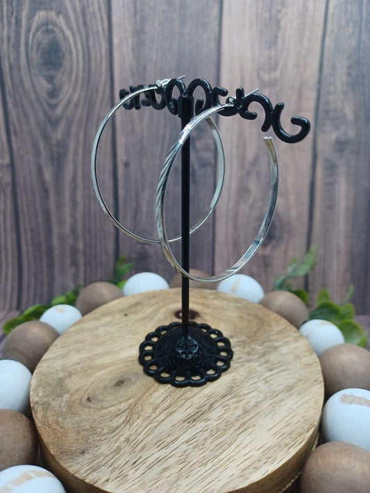 Silver Hoop Earrings w/ Textured Design